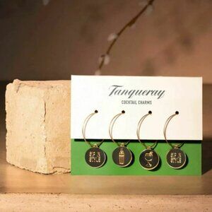 TANQUERAY Cocktail Drink Charms NEW Set - Glassware Wine Glass Gold Bling